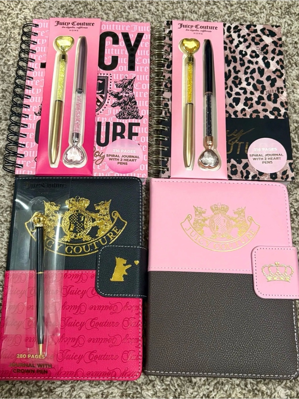 Juicy Couture Pink & Black Journals with Gold Crest Pens